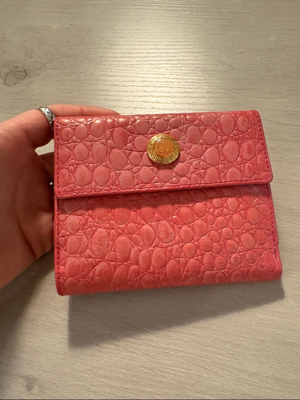 Versace‎ Coral Textured Compact Wallet with Gold Medallion